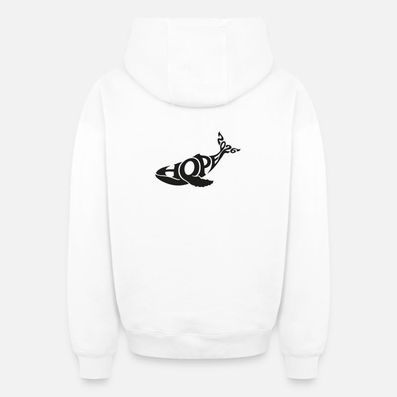 HOPE THE WHALE - Sweat à capuche unisexe zippé oversize épais SPREAD - blanc
