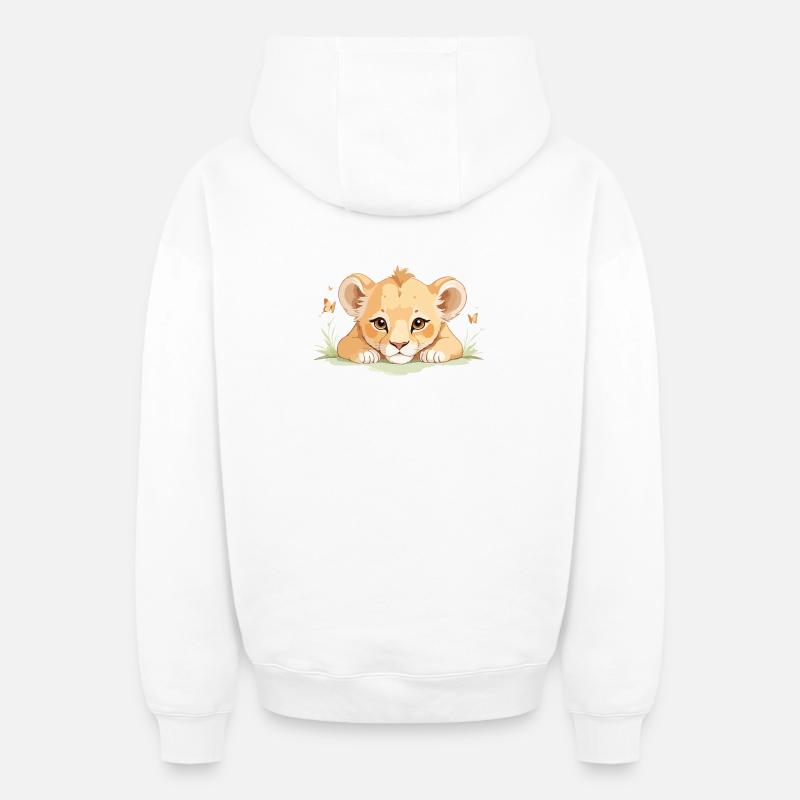 Lionceau avec des papillons - Sweat à capuche unisexe zippé oversize épais SPREAD - blanc