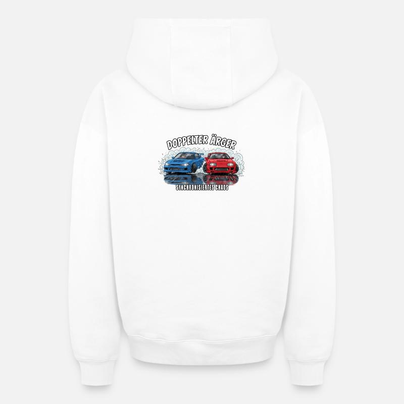 Double Trouble - Chaos synchronisé - Sweat à capuche unisexe zippé oversize épais SPREAD - blanc