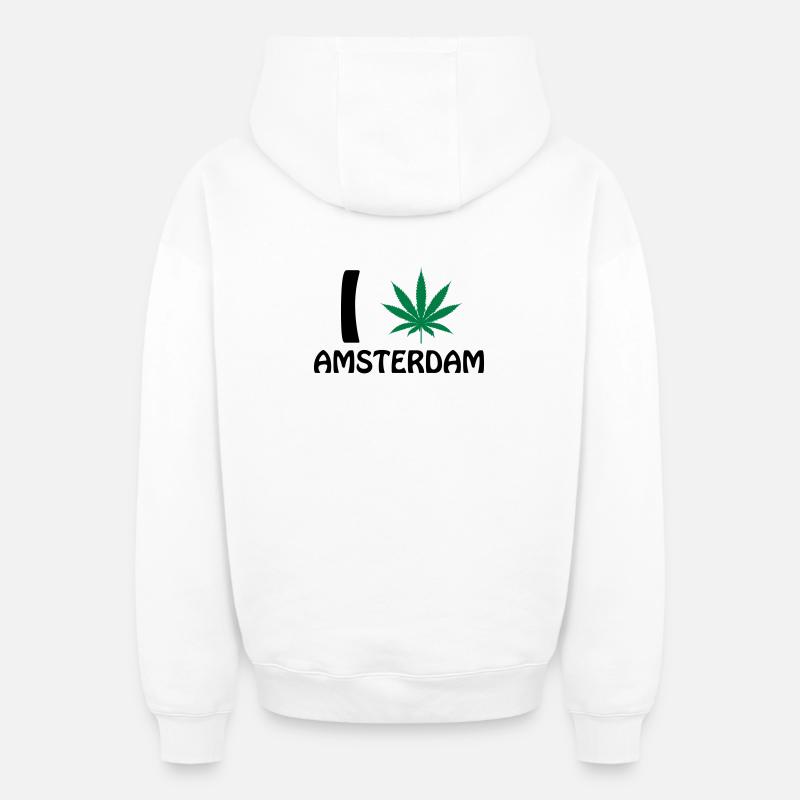 I Love Amsterdam - Sweat à capuche unisexe zippé oversize épais SPREAD - blanc