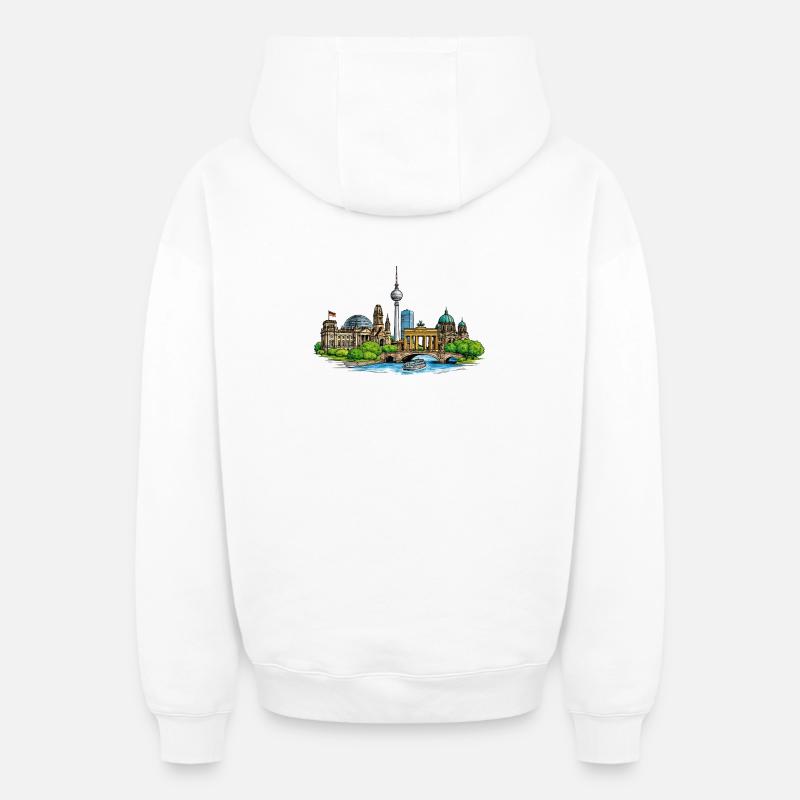 Skyline de Berlin - Sweat à capuche unisexe zippé oversize épais SPREAD - blanc