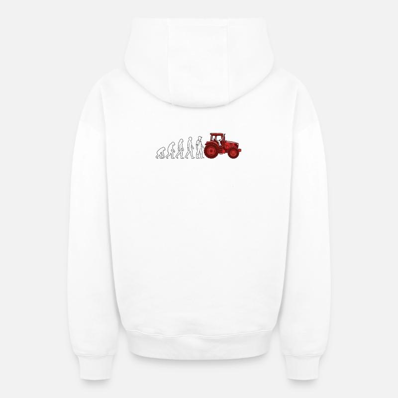Evolution Farmer Farmer Tracteur - Sweat à capuche unisexe zippé oversize épais SPREAD - blanc
