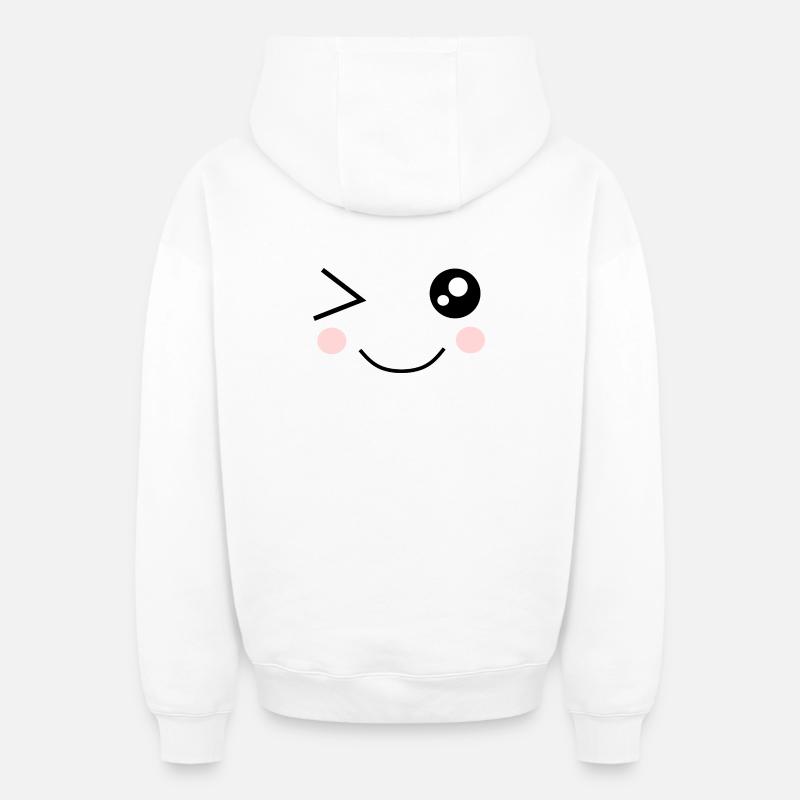 Joli visage kawaii - Sweat à capuche unisexe zippé oversize épais SPREAD - blanc