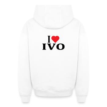 name t-shirt I love Ivo t-shirt gift idea - Oversized Heavyweight Unisex Zip Hoodie - white - Back - AI Model Male 178 light (178cm)