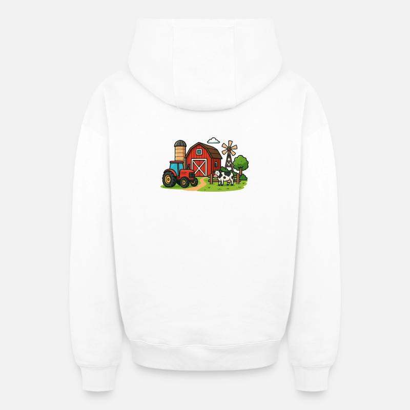 Paysage de ferme rurale - Sweat à capuche unisexe zippé oversize épais SPREAD - blanc