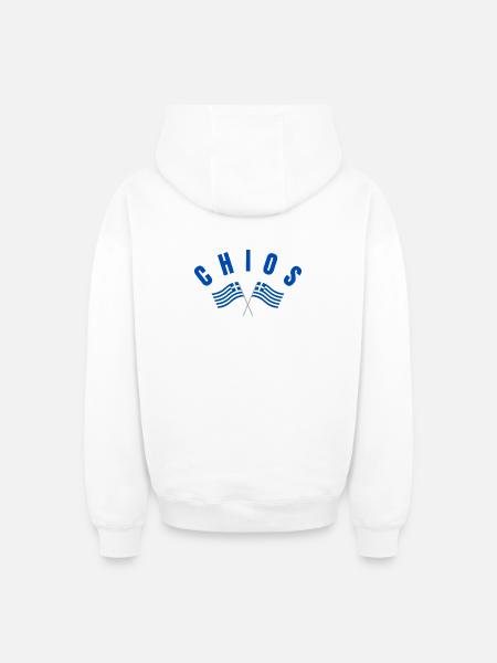 Chios Croisé des drapeaux grecs - Sweat à capuche unisexe zippé oversize épais SPREAD - blanc