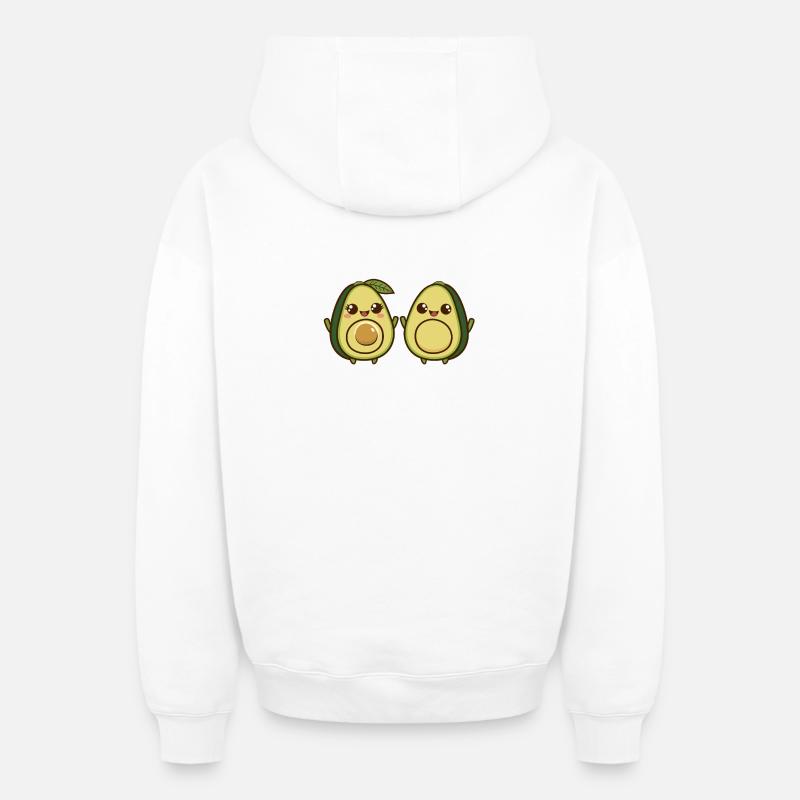 Duo Avocat Mignon Animé - Sweat à capuche unisexe zippé oversize épais SPREAD - blanc