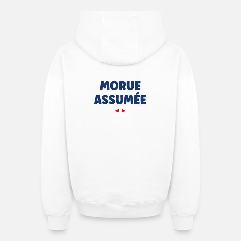 Morue assumée: Humour marin - Sweat à capuche unisexe zippé oversize épais SPREAD - blanc