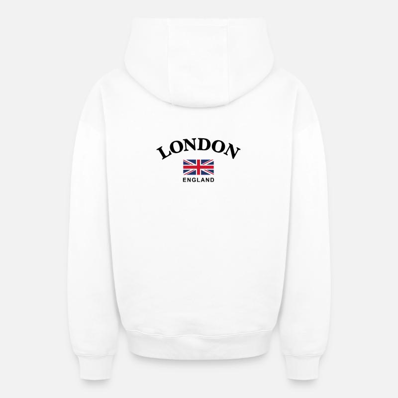 Londres, Angleterre - Sweat à capuche unisexe zippé oversize épais SPREAD - blanc