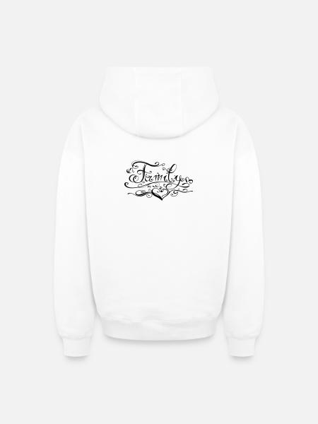 Cool "family" lettering with hearts - Oversized Heavyweight Unisex Zip Hoodie - white