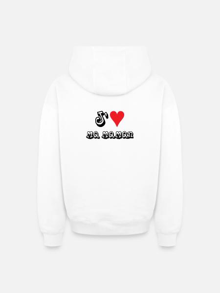 J'aime ma maman - Sweat à capuche unisexe zippé oversize épais SPREAD - blanc