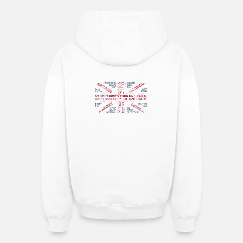 UBERBRITISH - Sweat à capuche unisexe zippé oversize épais SPREAD - blanc