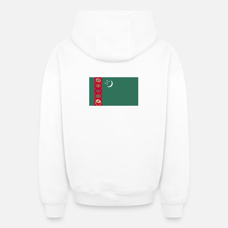 Drapeau du Turkménistan - Sweat à capuche unisexe zippé oversize épais SPREAD - blanc