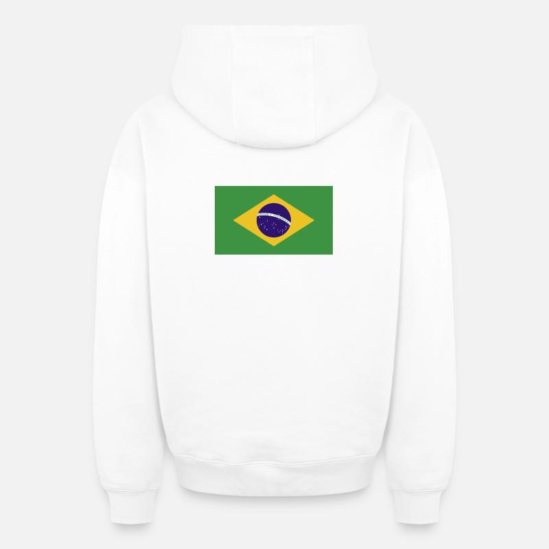 Drapeau national du Brésil - Sweat à capuche unisexe zippé oversize épais SPREAD - blanc
