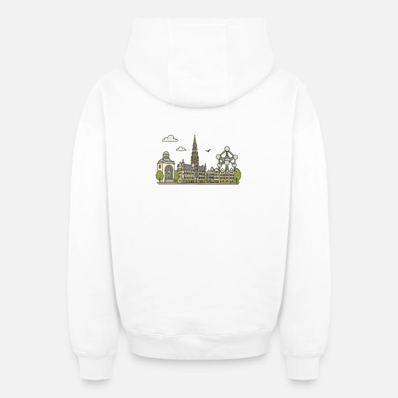 Ville de Bruxelles - Sweat à capuche unisexe zippé oversize épais SPREAD - blanc