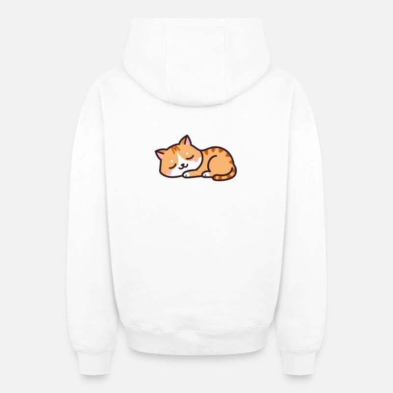 chat endormi - Sweat à capuche unisexe zippé oversize épais SPREAD - blanc