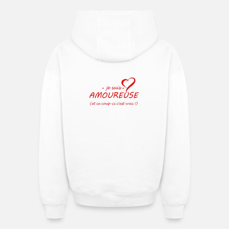 je suis amoureuse - Sweat à capuche unisexe zippé oversize épais SPREAD - blanc