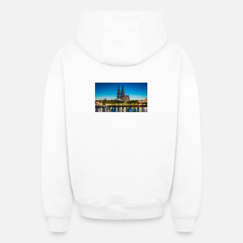 Kölner Dom Abendlicht Silhouette - Oversized Heavyweight Unisex Zip Hoodie - Weiß