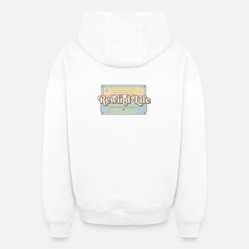 Cassette rétro Rewind Life - Sweat à capuche unisexe zippé oversize épais SPREAD - blanc