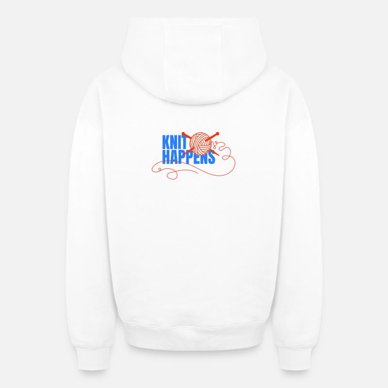 Logo Knit Happens Conception tricotée - Sweat à capuche unisexe zippé oversize épais SPREAD - blanc