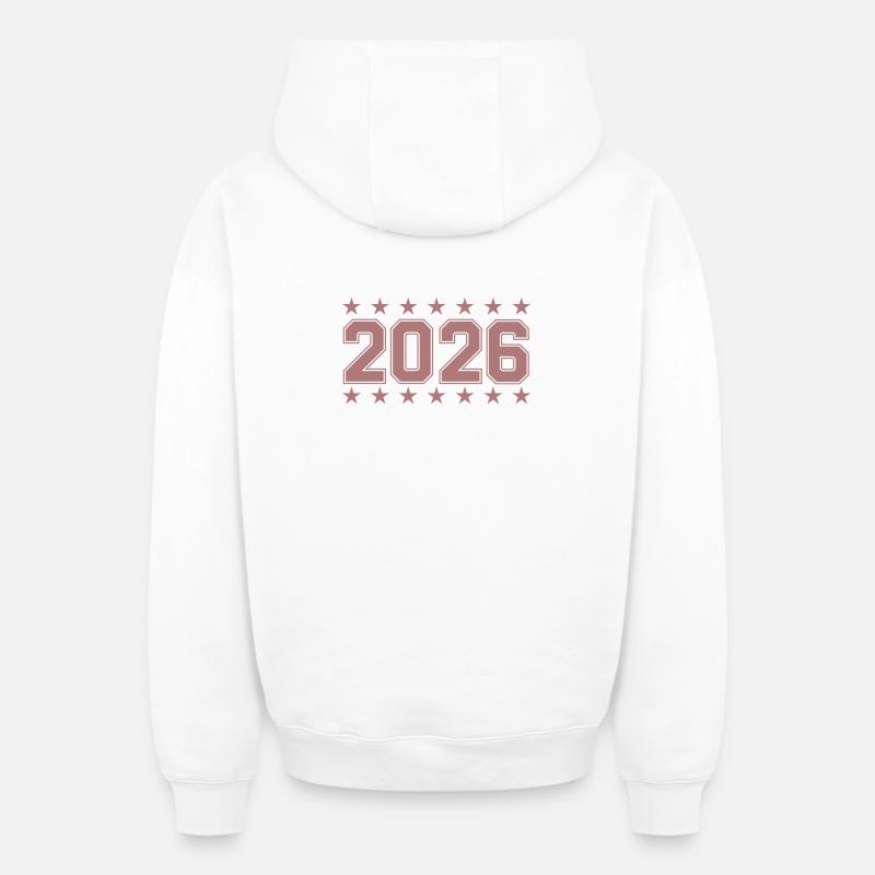 Insigne rétro année 2026 - Sweat à capuche unisexe zippé oversize épais SPREAD - blanc