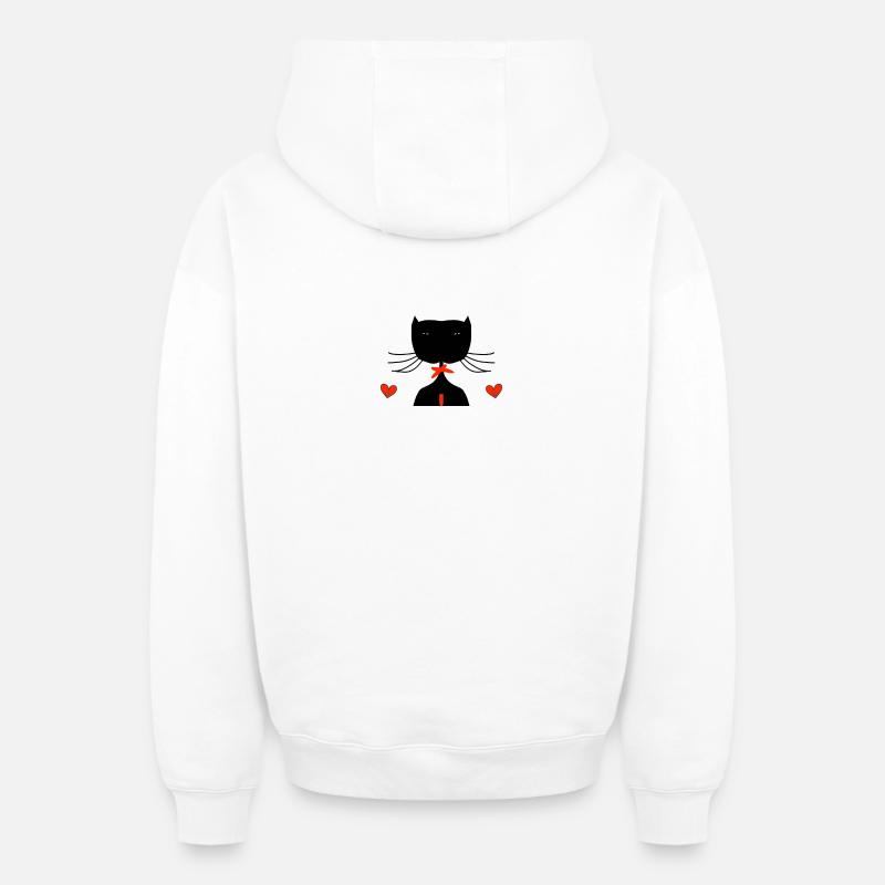 chat noir - Sweat à capuche unisexe zippé oversize épais SPREAD - blanc