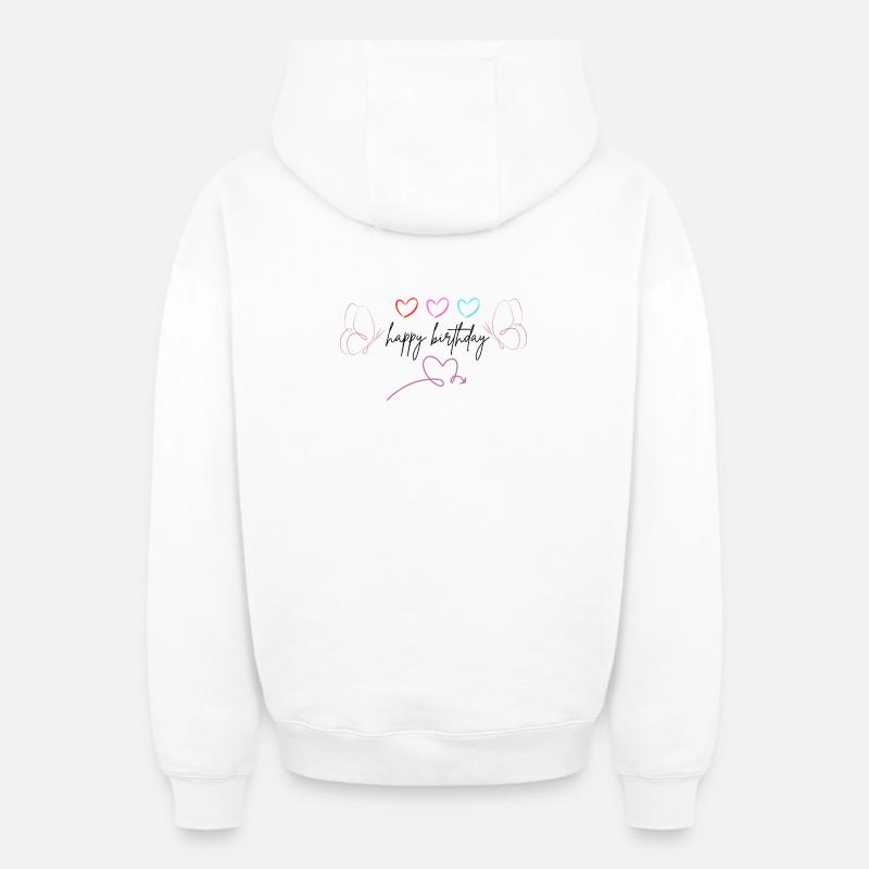 happy_birthday - Sweat à capuche unisexe zippé oversize épais SPREAD - blanc