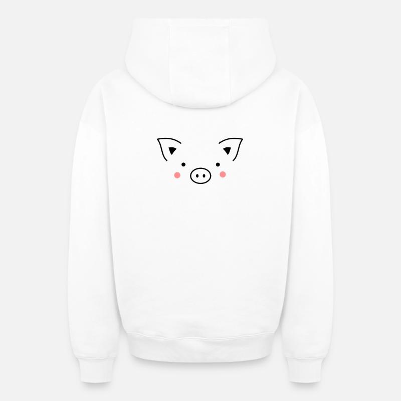 Cochon - Sweat à capuche unisexe zippé oversize épais SPREAD - blanc