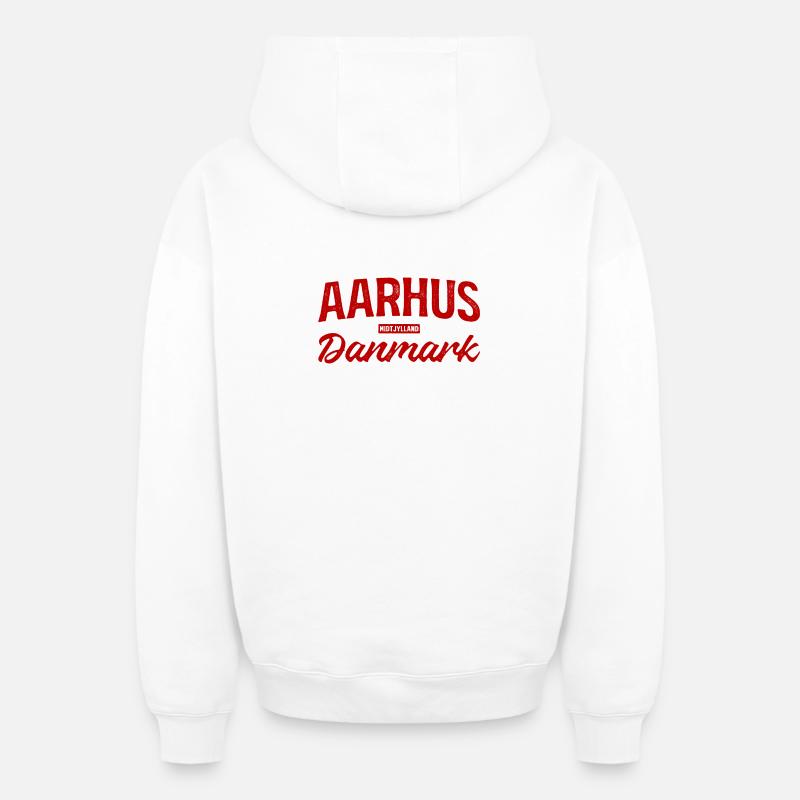 Aarhus Danmark Lettrage Rétro - Sweat à capuche unisexe zippé oversize épais SPREAD - blanc