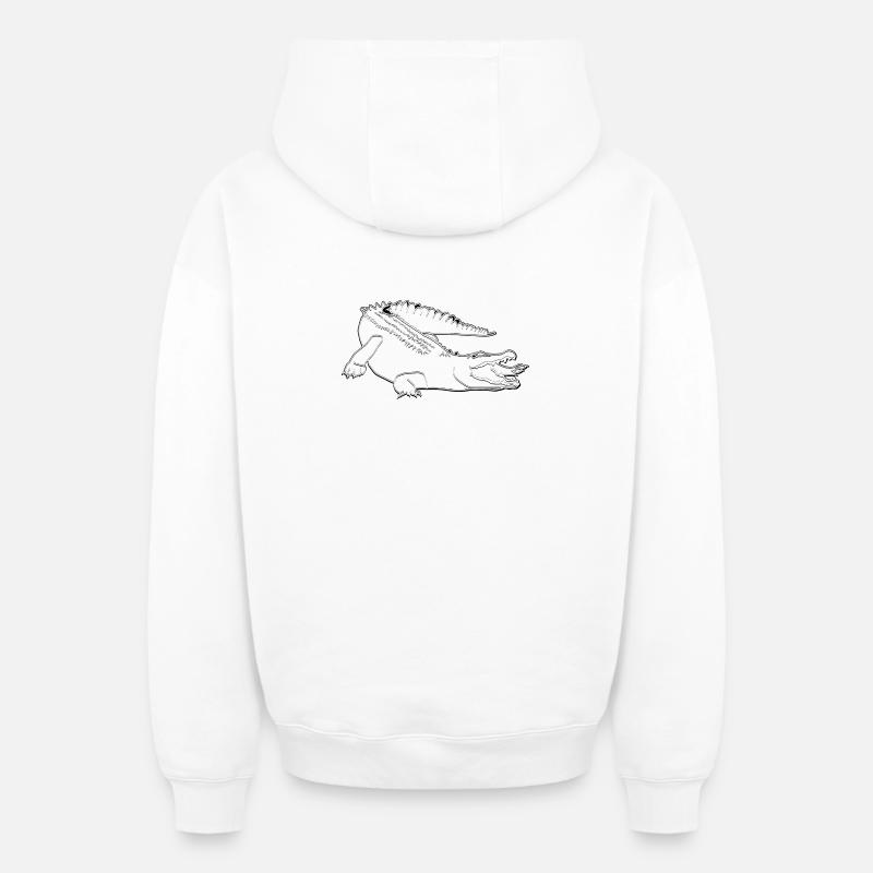Lineart crocodile - Sweat à capuche unisexe zippé oversize épais SPREAD - blanc