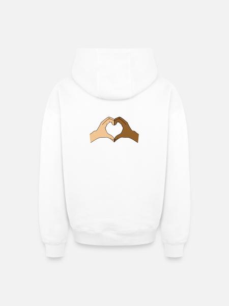 Coloured heart hand motif - customisable - Oversized Heavyweight Unisex Zip Hoodie - white
