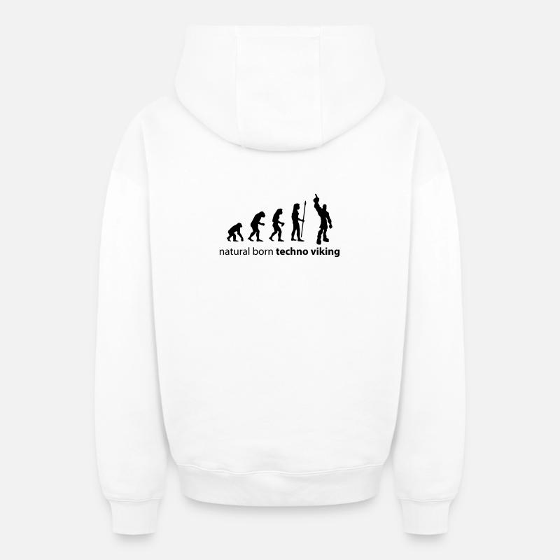 evolution_techno_viking - Sweat à capuche unisexe zippé oversize épais SPREAD - blanc