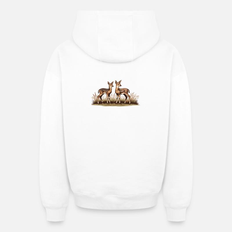 Cerf sur prairie - Sweat à capuche unisexe zippé oversize épais SPREAD - blanc