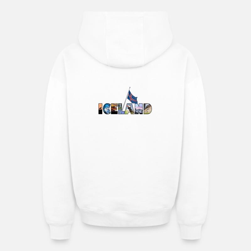 Lettrage islandais - Sweat à capuche unisexe zippé oversize épais SPREAD - blanc