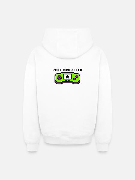 Pixel Controller Logo Graphic - Oversized Heavyweight Unisex Zip Hoodie - white