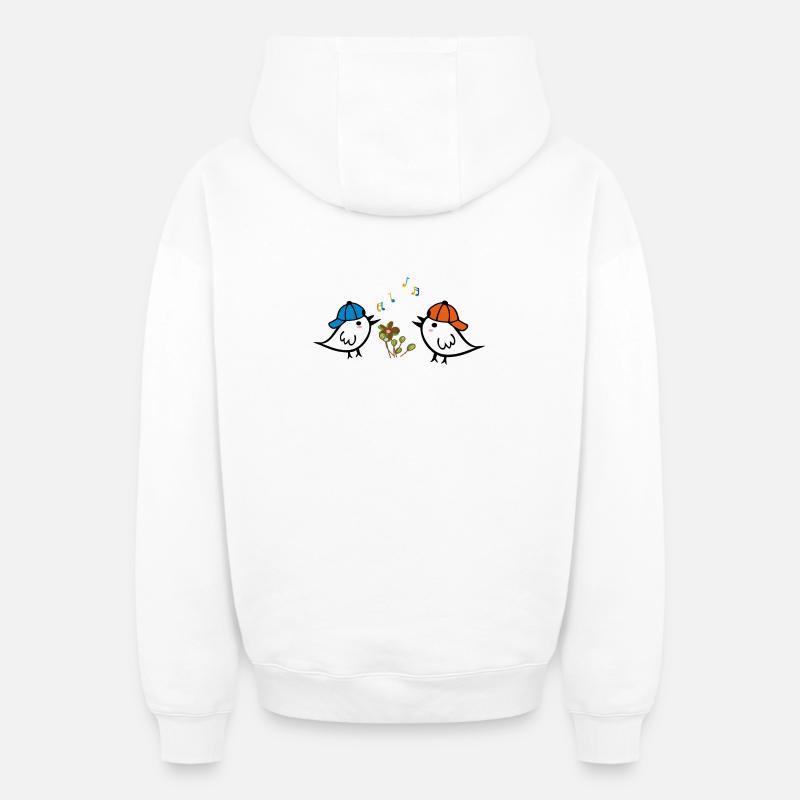 Printemps, Moineaux - Sweat à capuche unisexe zippé oversize épais SPREAD - blanc
