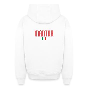 Von der Mantua-Italienischen Flagge inspirierte kühne Typografie - Oversized Heavyweight Unisex Zip Hoodie - Weiß - Hinten - AI Model Male 178 light (178cm)