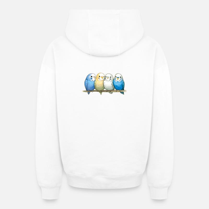 Perruches ondulées - Sweat à capuche unisexe zippé oversize épais SPREAD - blanc