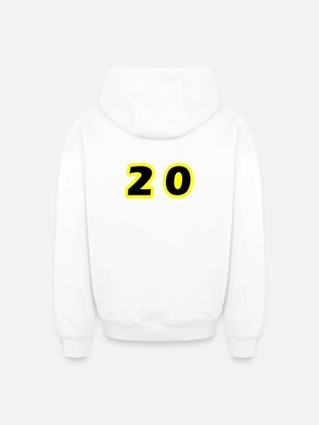 20 Symbole numérique - Sweat à capuche unisexe zippé oversize épais SPREAD - blanc
