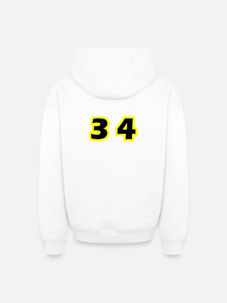 34 Symbole numérique - Sweat à capuche unisexe zippé oversize épais SPREAD - blanc