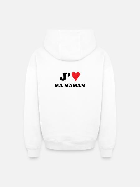 J'aime ma maman - Sweat à capuche unisexe zippé oversize épais SPREAD - blanc