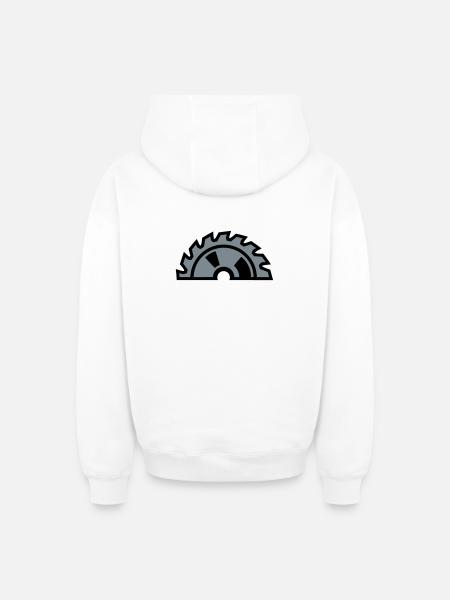 Circular Saw Blade Half Logo - Oversized Heavyweight Unisex Zip Hoodie - white
