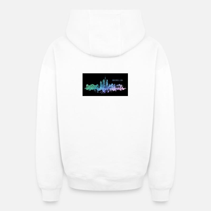 Skyline de Berlin - Sweat à capuche unisexe zippé oversize épais SPREAD - blanc