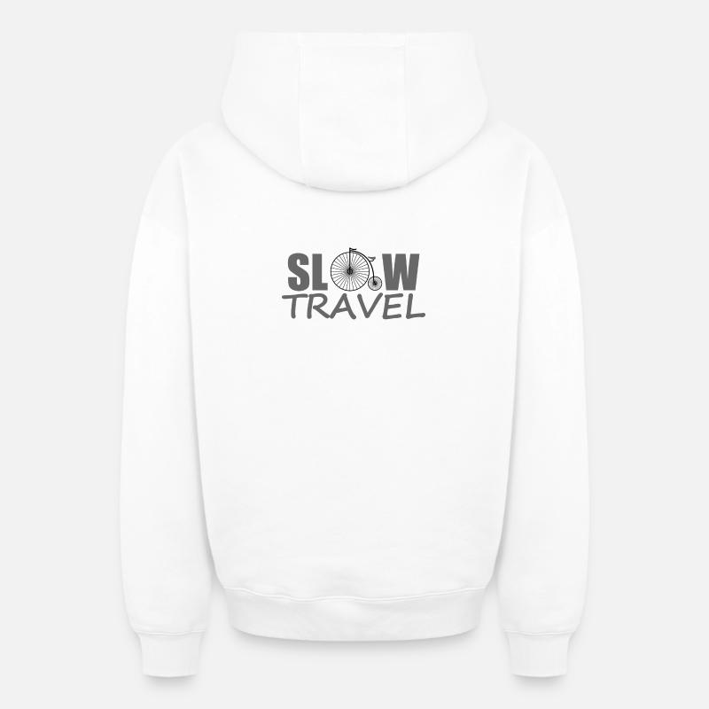 SLOW TRAVEL - Sweat à capuche unisexe zippé oversize épais SPREAD - blanc