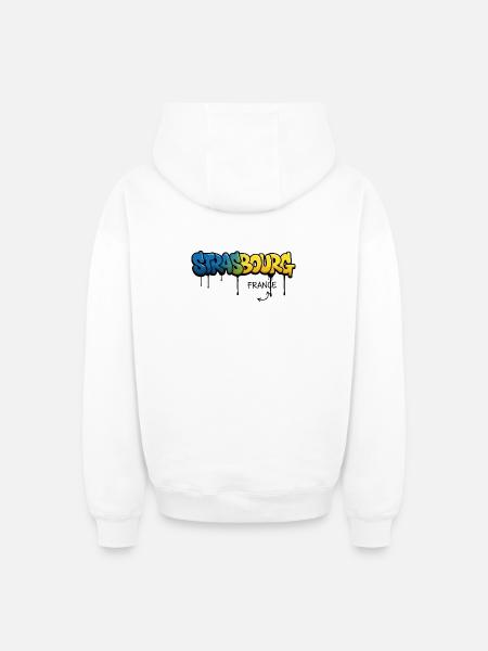 Graffiti-style Strasbourg lettering - Oversized Heavyweight Unisex Zip Hoodie - white