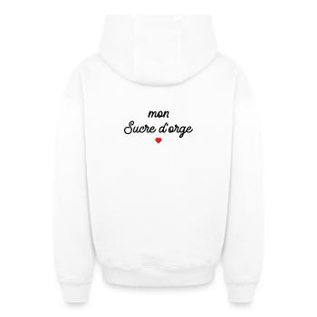 Mon Sucre d'Orge Script Cœur Rouge - Sweat à capuche unisexe zippé oversize épais SPREAD - blanc - Dos - AI Model Male 178 light (178cm)