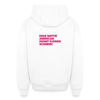 SATIRE WOKE : Un Indien ne connaît pas la douleur - Sweat à capuche unisexe zippé oversize épais SPREAD - blanc - Dos - AI Model Male 178 light (178cm)