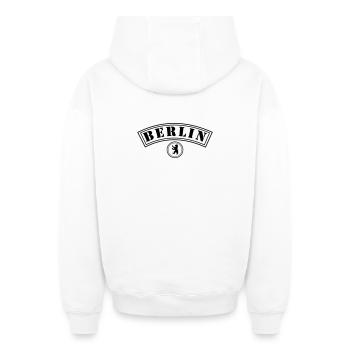 Berlin mit Bär - Oversized Heavyweight Unisex Zip Hoodie - Weiß - Hinten - AI Model Male 178 light (178cm)