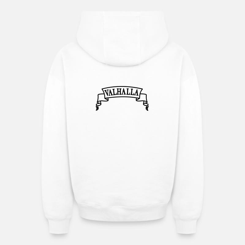 Valhalla dans la bannière - Sweat à capuche unisexe zippé oversize épais SPREAD - blanc