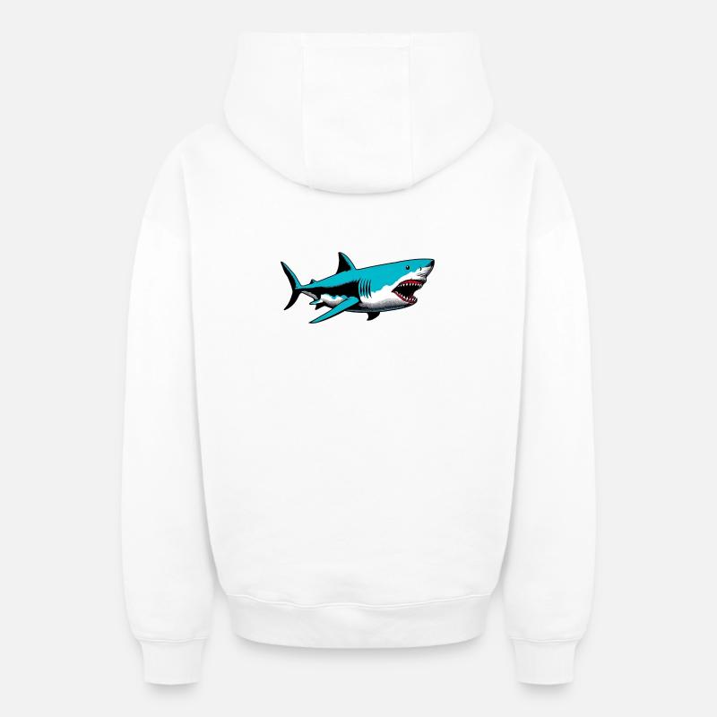 Requin - Sweat à capuche unisexe zippé oversize épais SPREAD - blanc